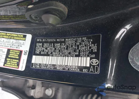 2015 Toyota Corolla Le из США, поврежденный, VIN 2T1BURHE9FC319218